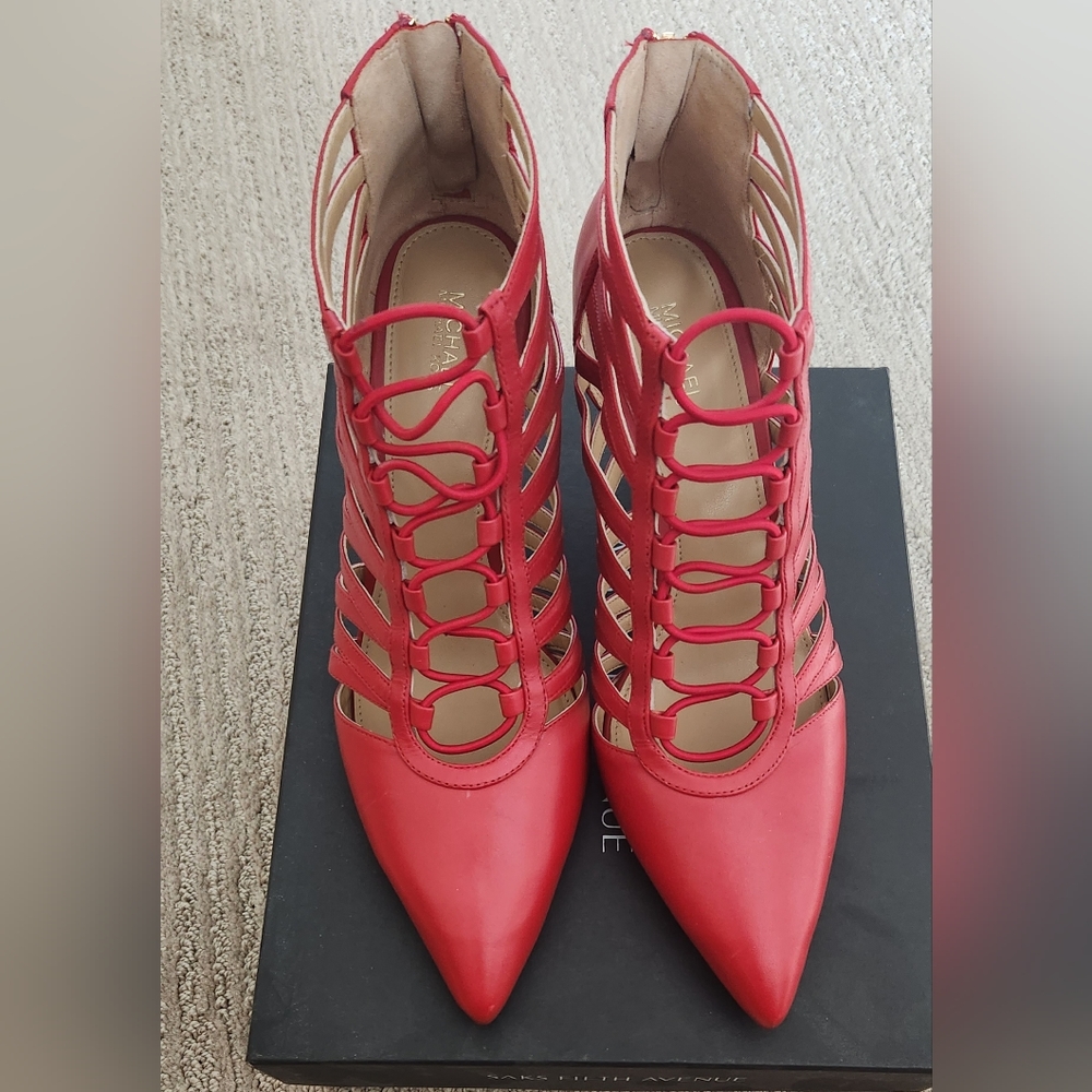 Michael Kors Red Strappy High 3" Heel Pumps